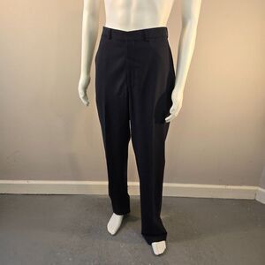 Bagir Collection Dress Pants Mens Sz 34R Wool Blend Navy Blue Flat Front Unhemed